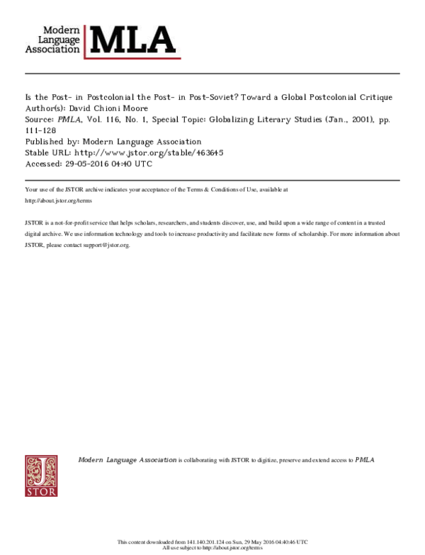 PDF) Is the Post in Postcolonial the Post in Post-Soviet