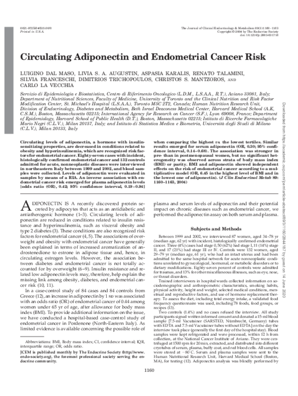 (PDF) Circulating Adiponectin and Endometrial Cancer Risk
