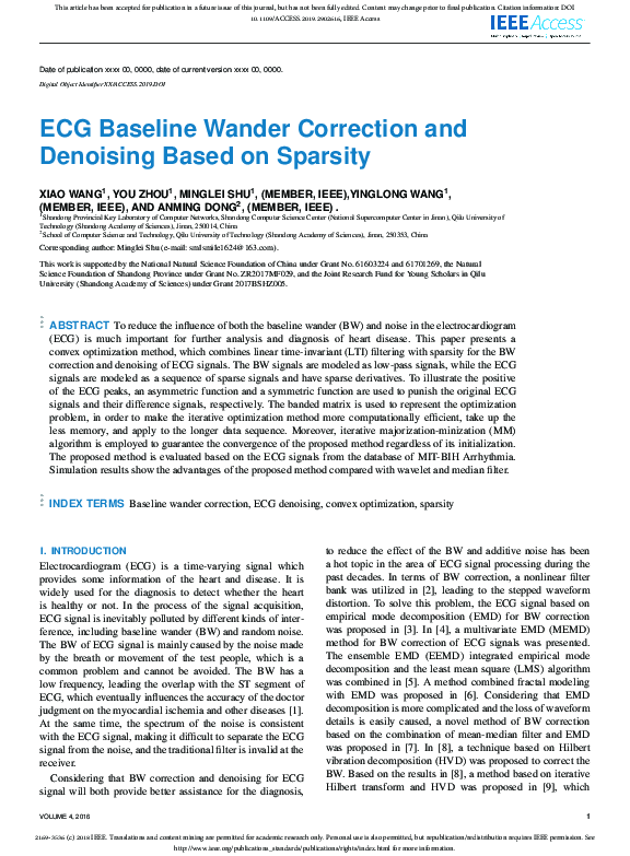 (PDF) ECG Baseline Wander Correction and Denoising Based on Sparsity