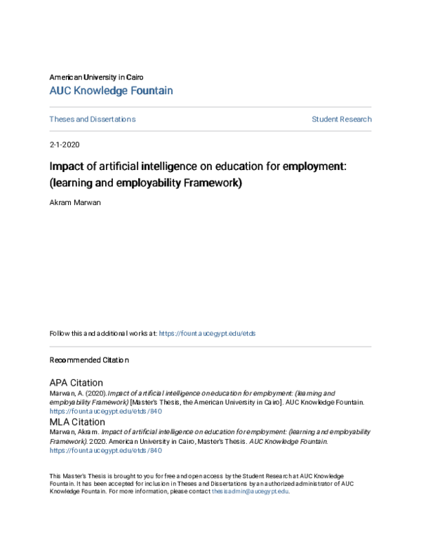 (PDF) Impact of artificial intelligence on education for employment ...
