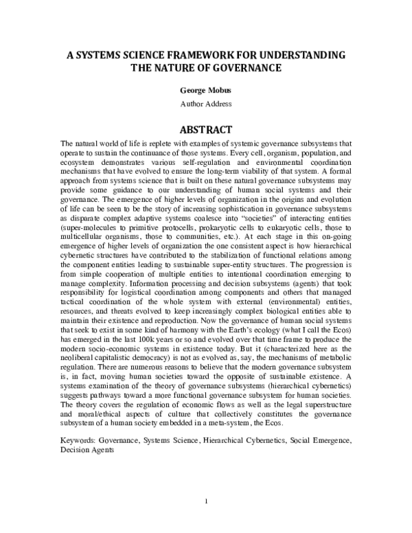 (PDF) A Systems Science Framework for Understanding the Nature of ...