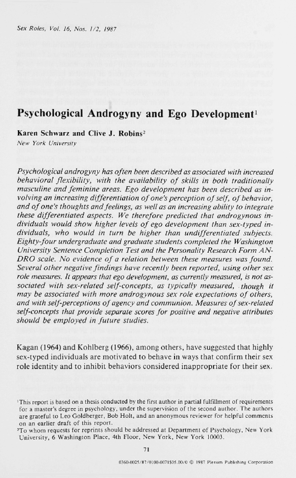 (PDF) Psychological androgyny and ego development