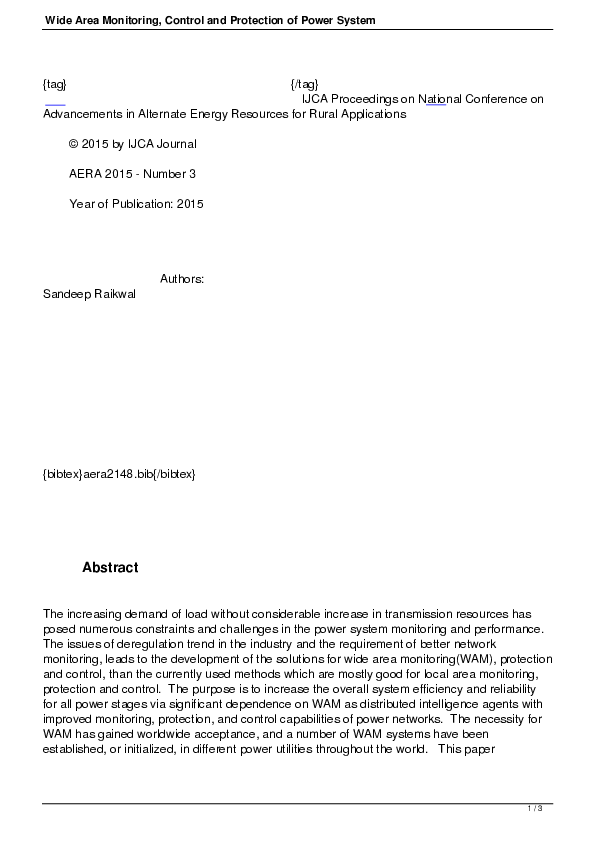 (PDF) Wide Area Monitoring, Control and Protection of Power System Waheed ur Rahman Academia.edu