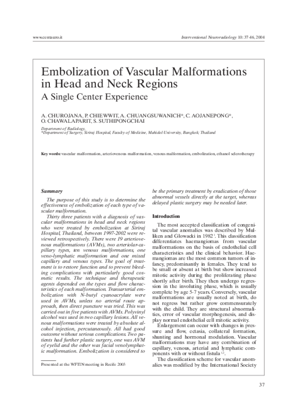(PDF) Embolization of vascular malformations in head and neck regions ...