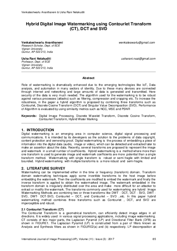 (PDF) Hybrid Digital Image Watermarking using Contourlet Transform (CT ...