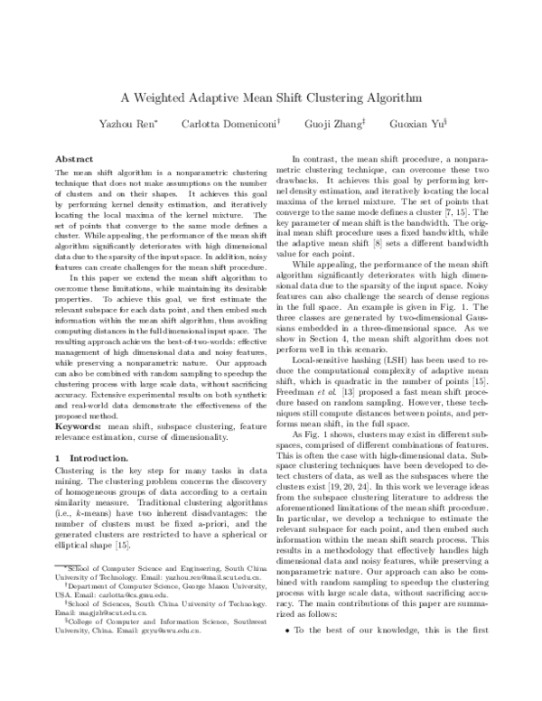 (PDF) A Weighted Adaptive Mean Shift Clustering Algorithm