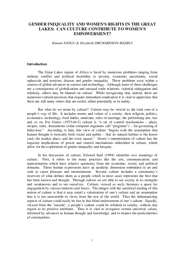 (PDF) Gender Inequality and Women ' S Rights in the Great Lakes : Can ...