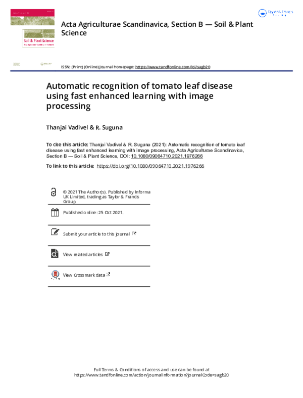 (PDF) Automatic recognition of tomato leaf disease using fast enhanced ...