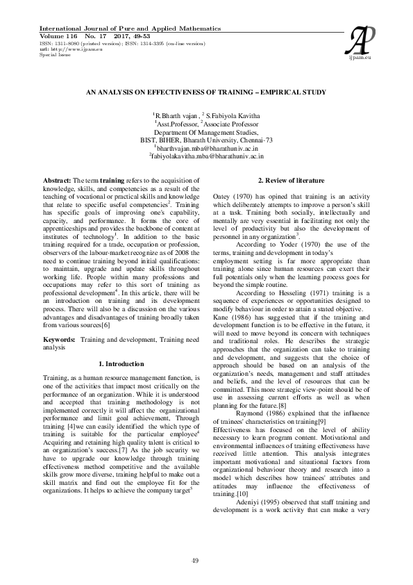 (PDF) An Analysis on Effectiveness of Training – Empirical Study