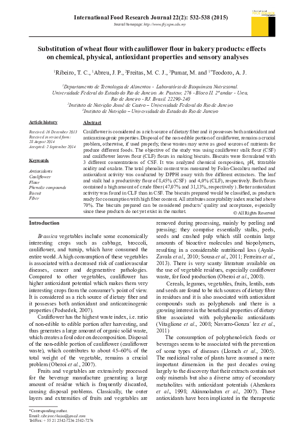(PDF) Substitution of wheat flour with cauliflower flour in bakery