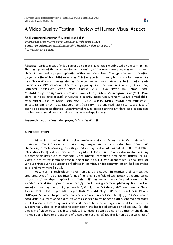 (PDF) A Video Quality Testing : Review of Human Visual Aspect