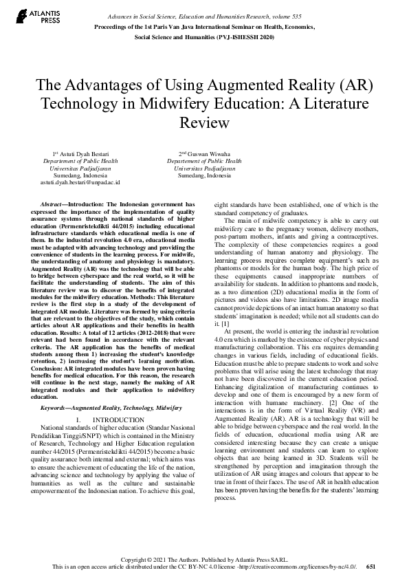 (PDF) The Advantages of Using Augmented Reality (AR) Technology in ...