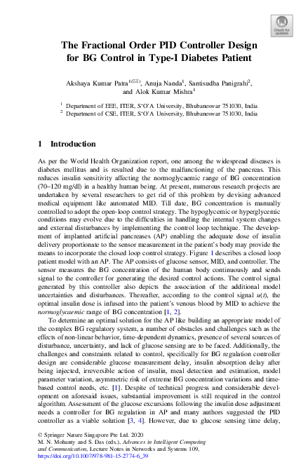 (PDF) The Fractional Order PID Controller Design for BG Control in Type ...