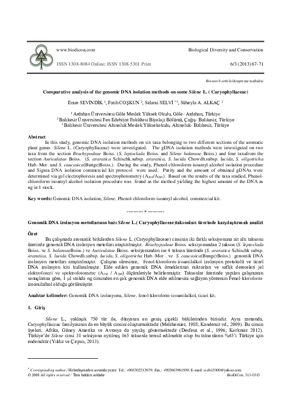 (PDF) Comparative analysis of the genomic DNA isolation methods on some ...