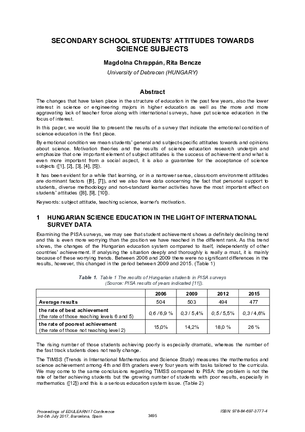 (PDF) Secondary School Students’ Attitudes Towards Science Subjects