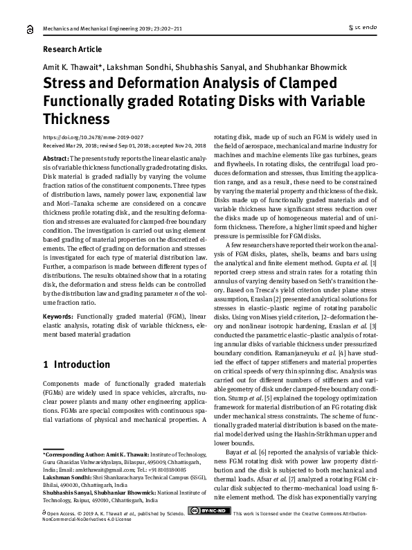 (PDF) Stress and Deformation Analysis of Clamped Functionally graded ...