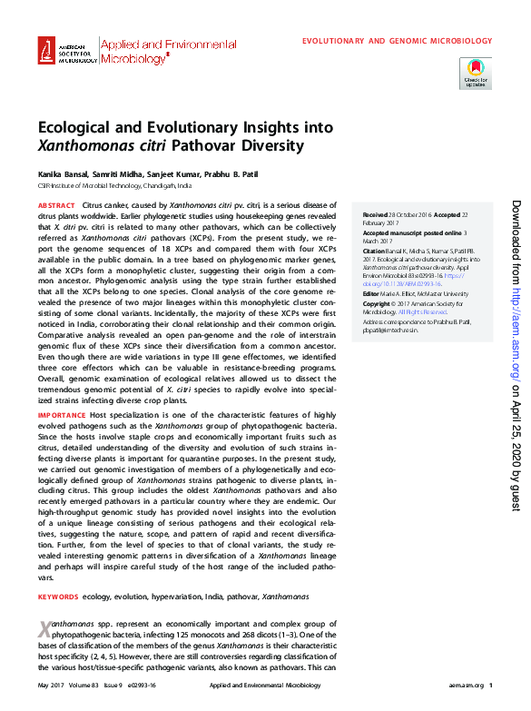 (PDF) Ecological and evolutionary insights into pathovar diversity of ...