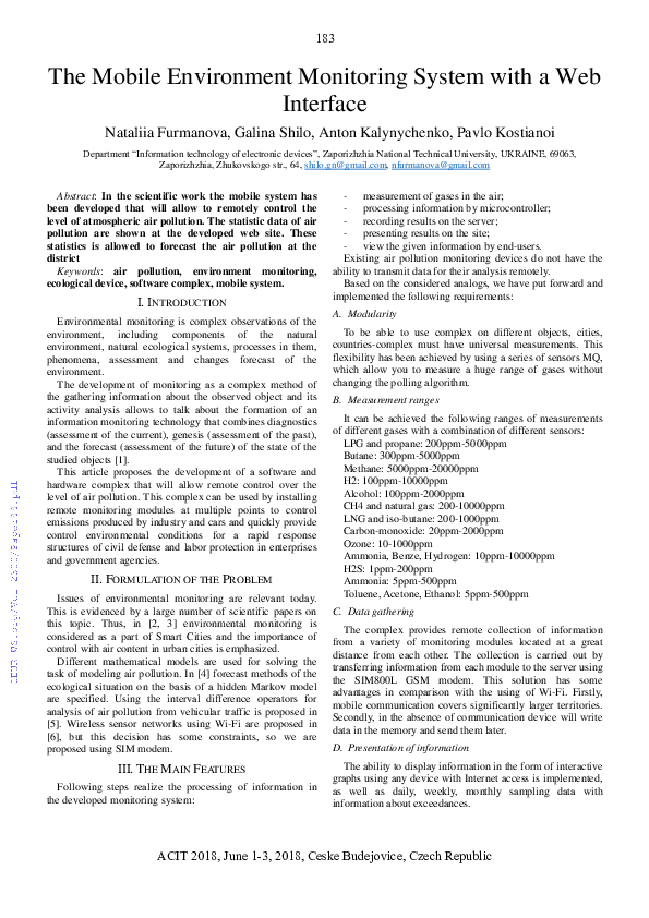 (PDF) The Mobile Environment Monitoring System with a Web Interface