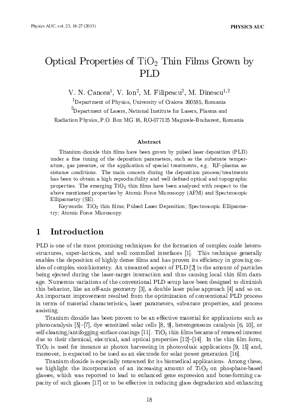 (PDF) Optical Properties of TiO 2 Thin Films Grown by PLD