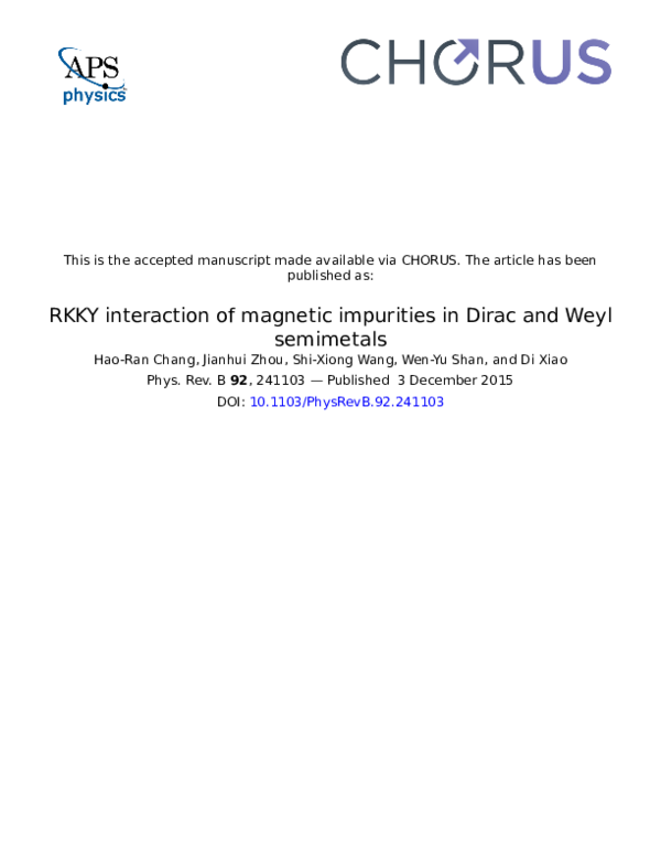 (PDF) RKKY interaction of magnetic impurities in Dirac and Weyl semimetals