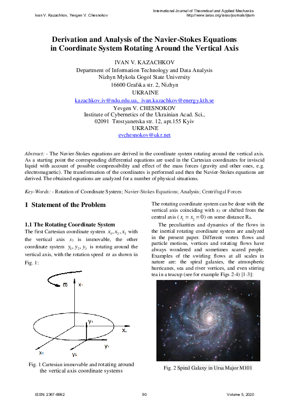 (PDF) Derivation and Analysis of the Navier-Stokes Equations in ...