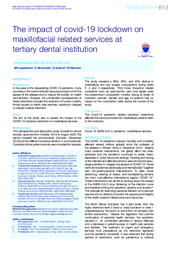 (PDF) The impact of covid-19 lockdown on maxillofacial related services ...