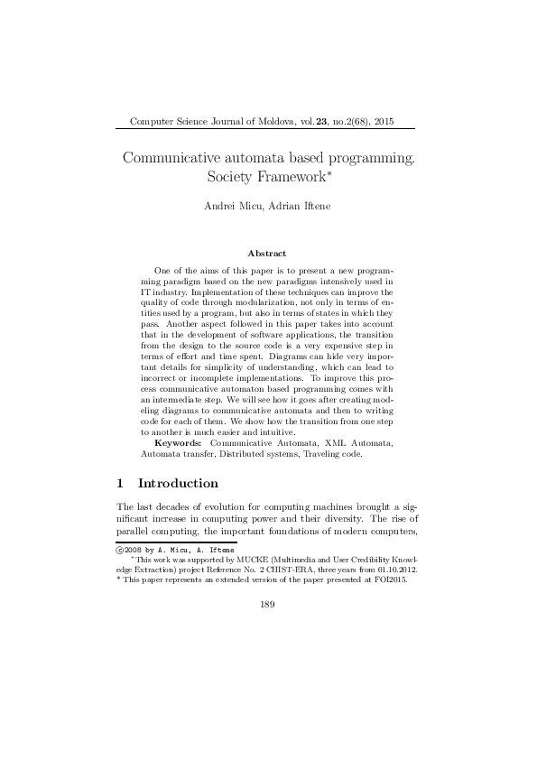 (PDF) Communicative automata based programming. Society Framework