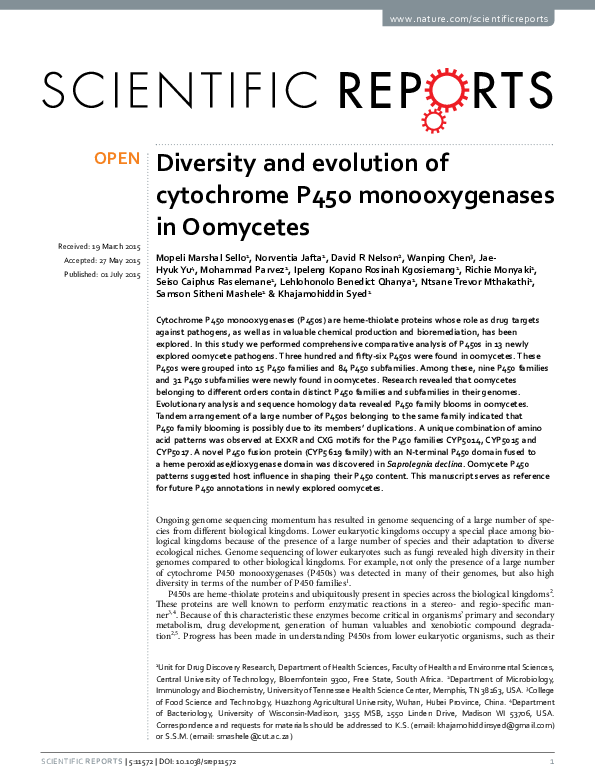 (PDF) Diversity and evolution of cytochrome P450 monooxygenases in ...