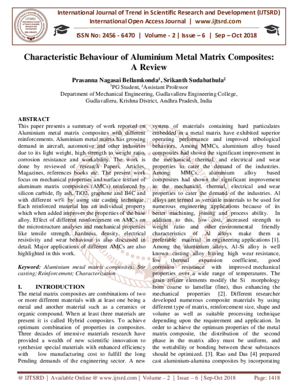(PDF) Characteristic Behaviour of Aluminium Metal Matrix Composites A ...
