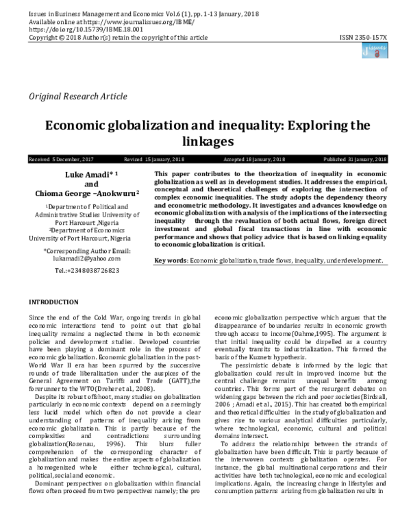 (PDF) Economic globalization and inequality: Exploring the linkages