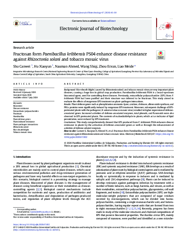 (PDF) Fructosan form Paenibacillus kribbensis PS04 enhance disease ...