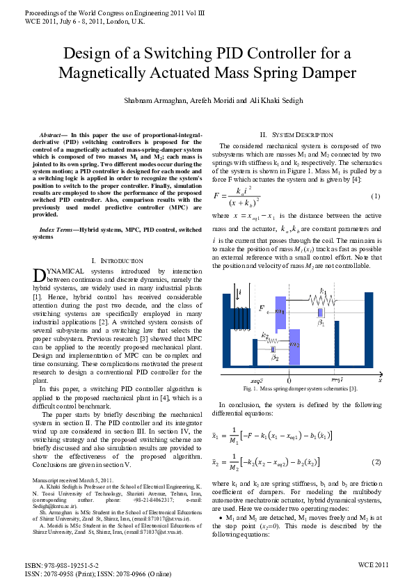 (PDF) Design of a Switching PID Controller for a Magnetically Actuated ...