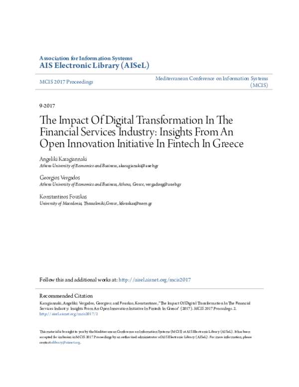 (PDF) The Impact Of Digital Transformation In The Financial Services ...