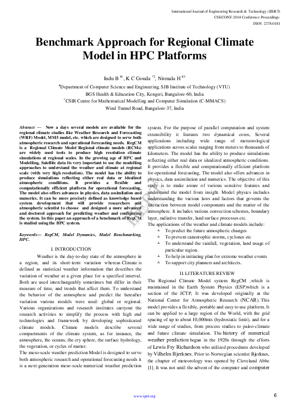 (PDF) Benchmark Approach for Regional Climate Model in HPC Platforms