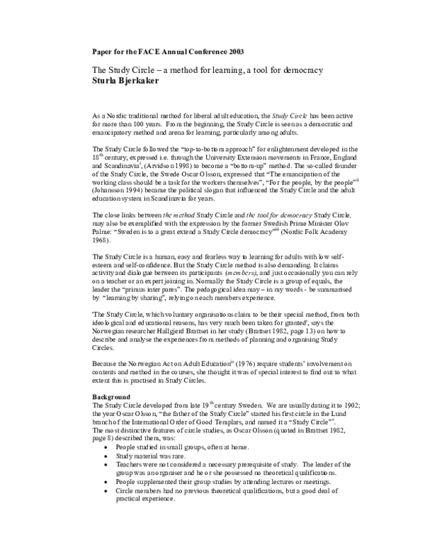 (PDF) The Study Circle – a method for learning, a tool for democracy