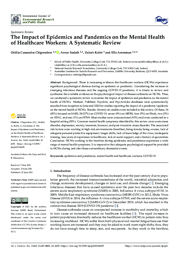 (PDF) The Impact of Epidemics and Pandemics on the Mental Health of ...