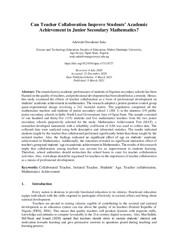 (PDF) Can Teacher Collaboration Improve Students’ Academic Achievement ...
