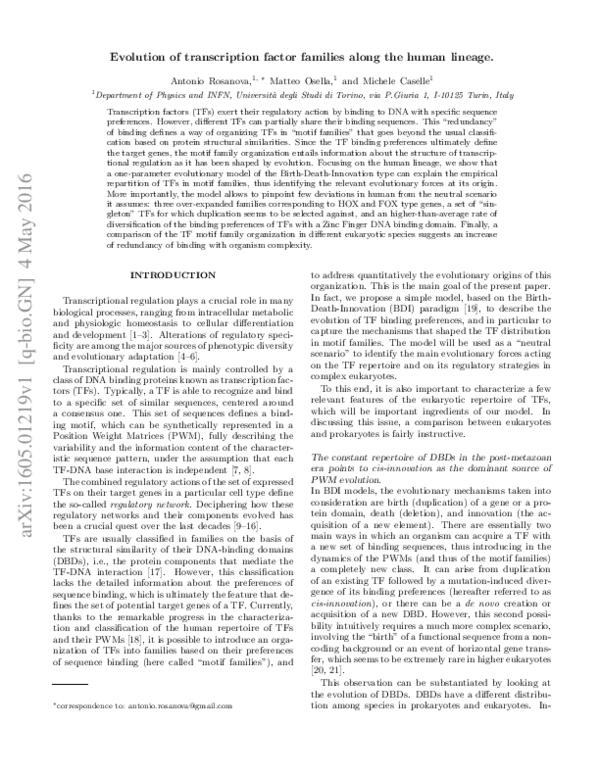 (PDF) Modelling the evolution of transcription factor binding ...