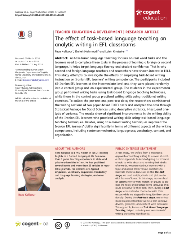 (PDF) The effect of task-based language teaching on analytic writing in ...