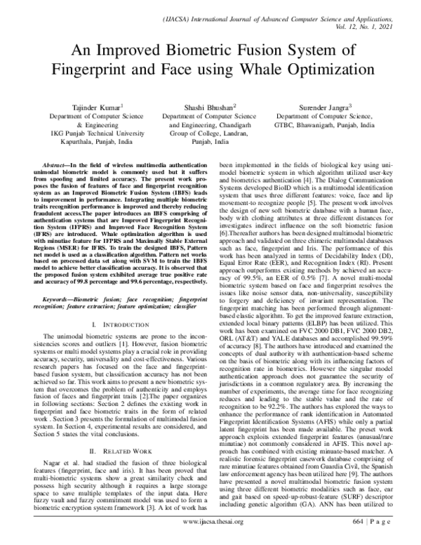 (PDF) An Improved Biometric Fusion System of Fingerprint and Face using ...