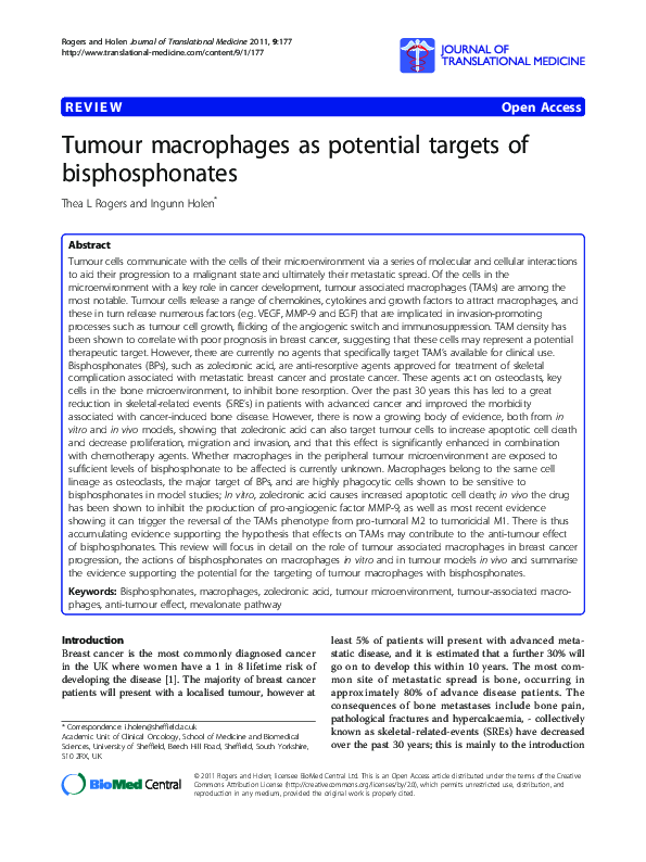 (PDF) Tumour macrophages as potential targets of bisphosphonates