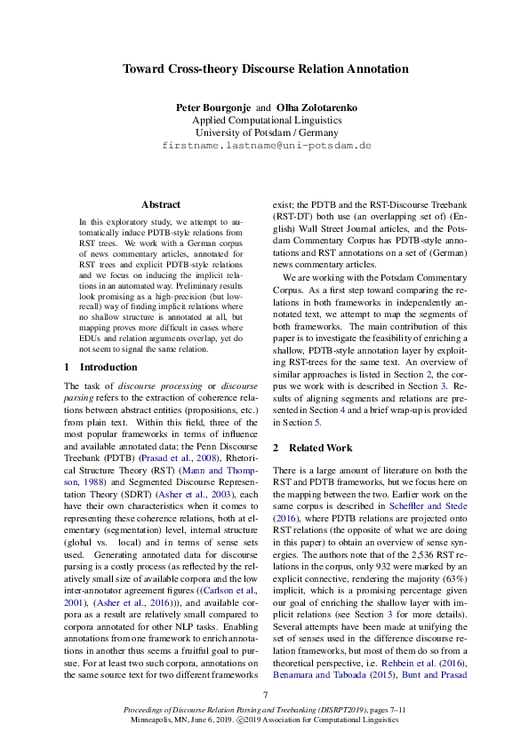 (PDF) Toward Cross-theory Discourse Relation Annotation