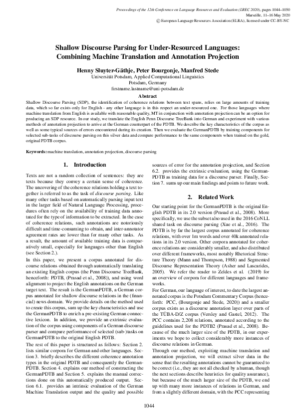 (PDF) Shallow Discourse Parsing for Under-Resourced Languages ...