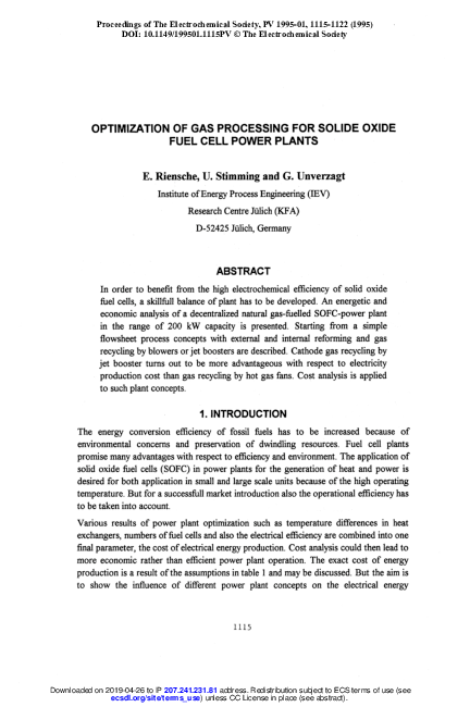 (PDF) Optimization of Gas Processing for Solide Oxide Fuel Cell Power ...
