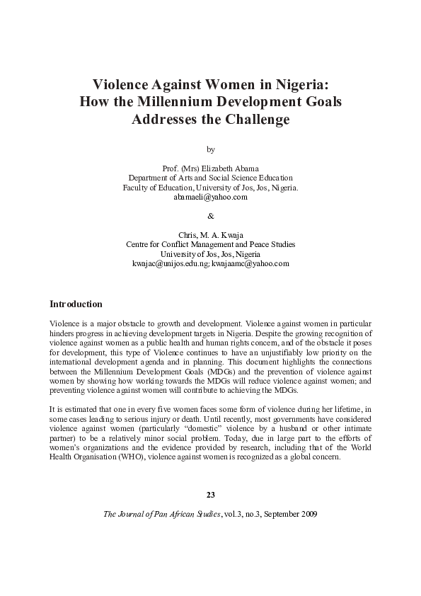 (PDF) Violence Against Women in Nigeria: How the Millennium Development ...