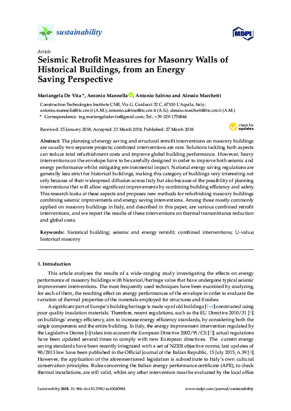 (PDF) Seismic Retrofit Measures for Masonry Walls of Historical ...