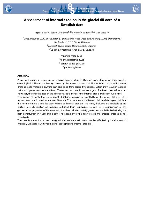 (PDF) Assessment of internal erosion in the glacial till core of a ...