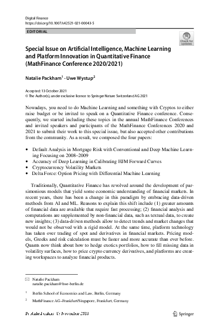 (PDF) Special Issue on Artificial Intelligence, Machine Learning and ...