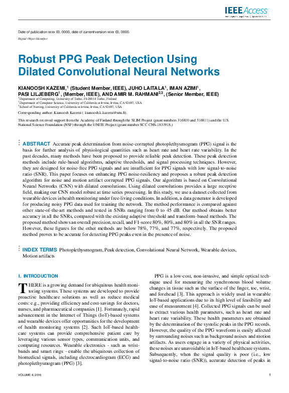 (PDF) Robust PPG Peak Detection Using Dilated Convolutional Neural Networks