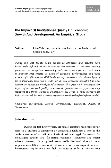 (PDF) The Impact Of Institutional Quality On Economic Growth And ...